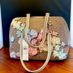 CALVIN KLEIN Lucy Satchel Signature logo & floral vegan shoulder bag NWT